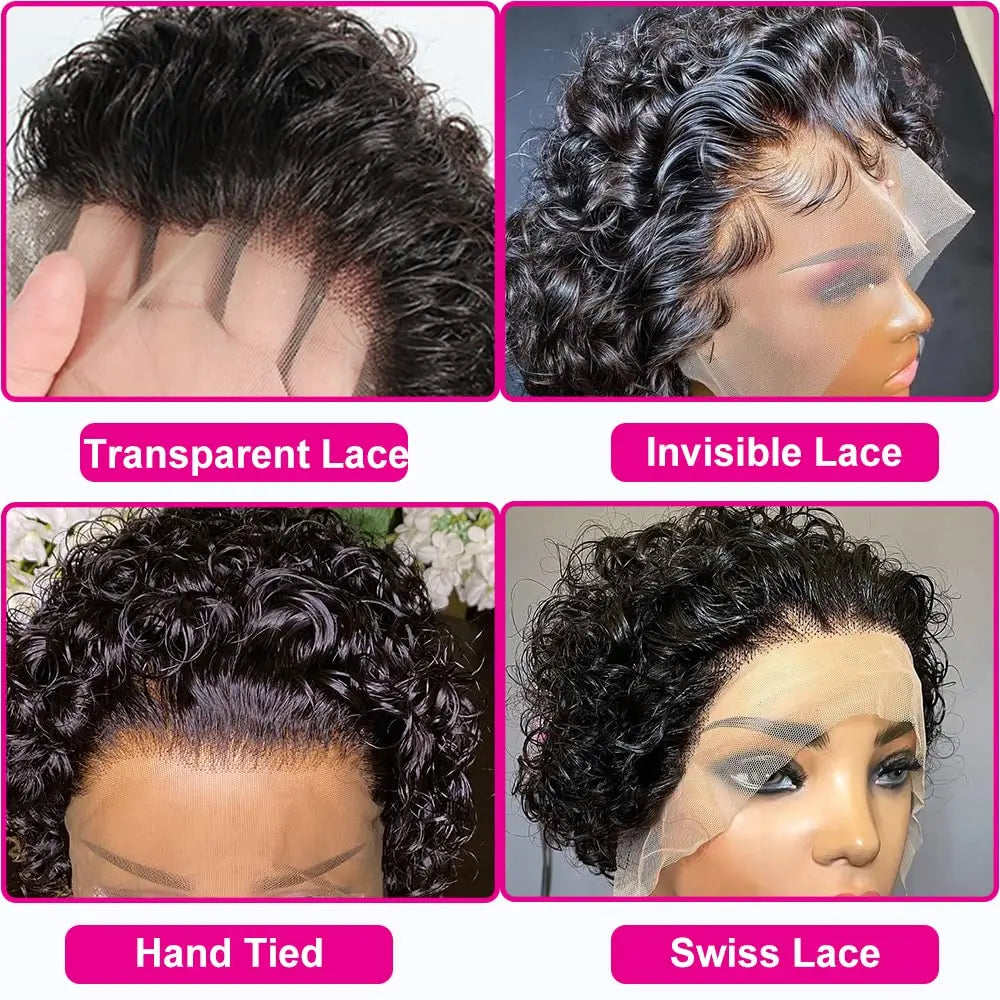 Curly Pixie Cut Lace Front Wig – 13x4 Transparent Human Hair Short Bob, 200% Density