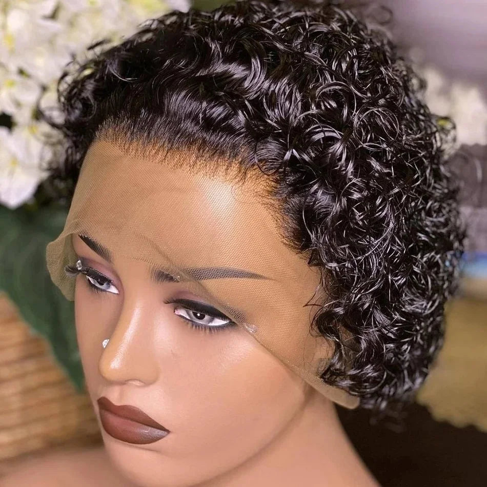 Curly Pixie Cut Lace Front Wig – 13x4 Transparent Human Hair Short Bob, 200% Density
