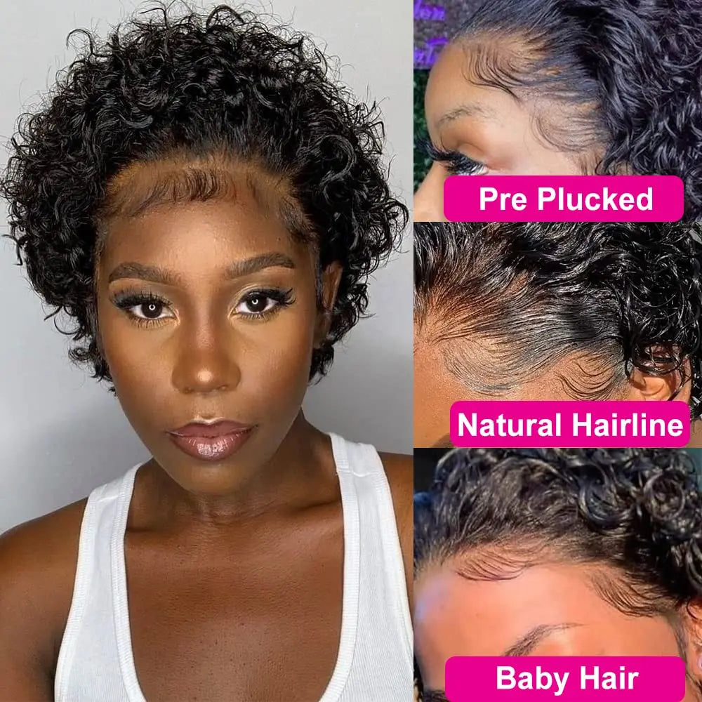 Curly Pixie Cut Lace Front Wig – 13x4 Transparent Human Hair Short Bob, 200% Density