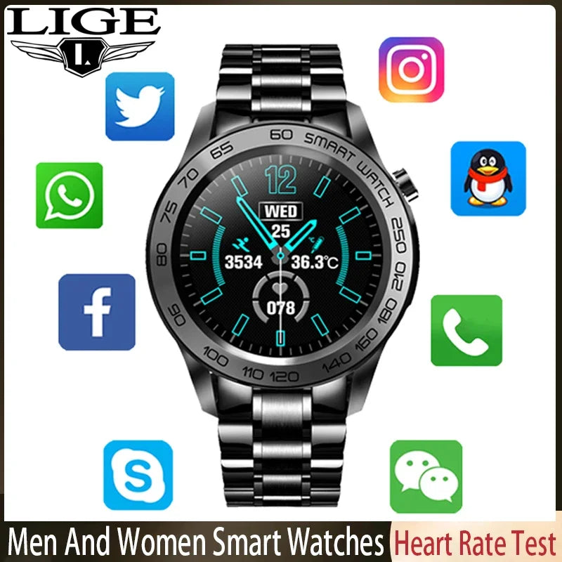 LIGE GPS Smartwatch for Men – Steel Band, Fitness Tracker, Waterproof
