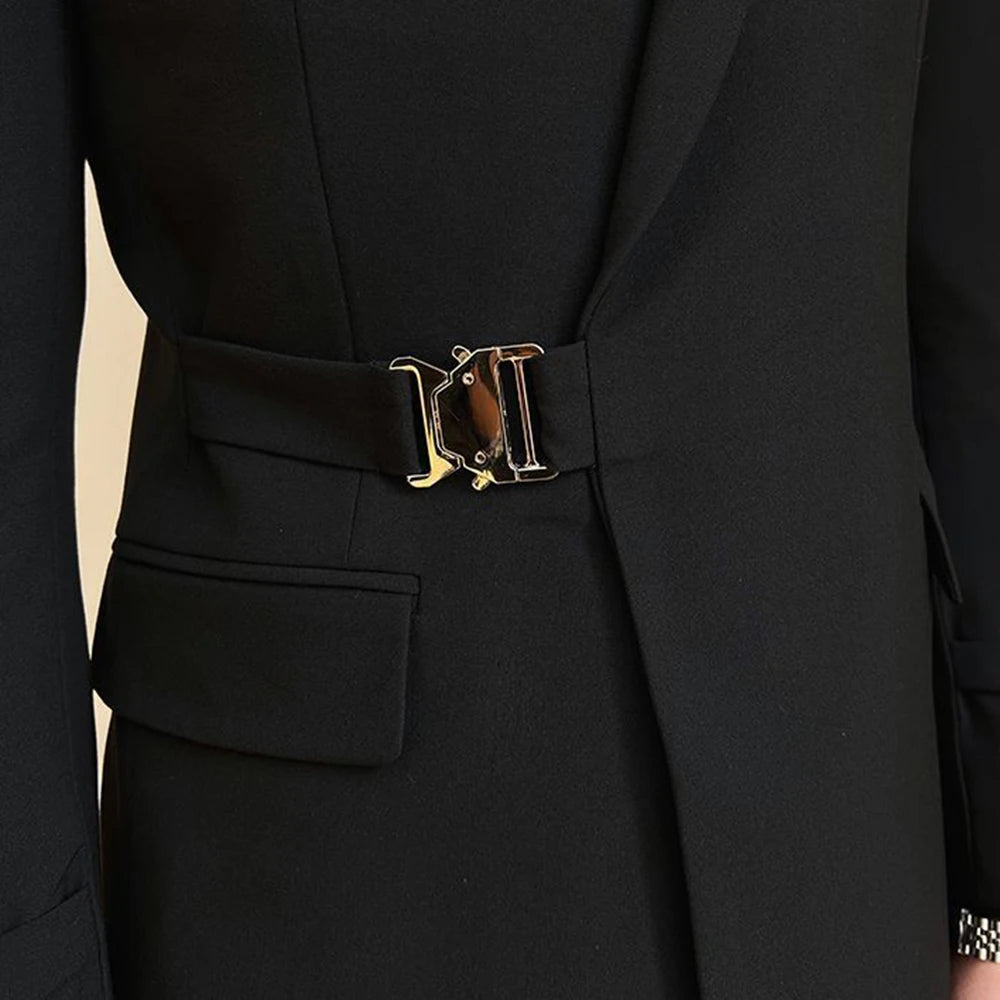 Elegant British Style Double-Breasted Black Suit Jacket for Men