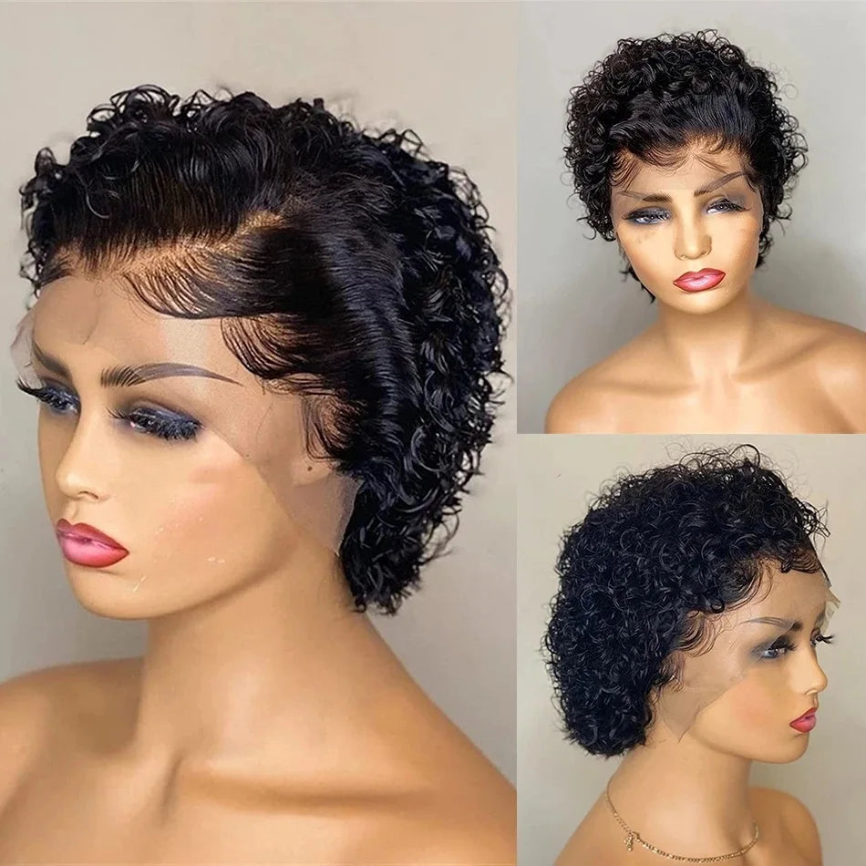 Curly Pixie Cut Lace Front Wig – 13x4 Human Hair Short Bob Wig for Women