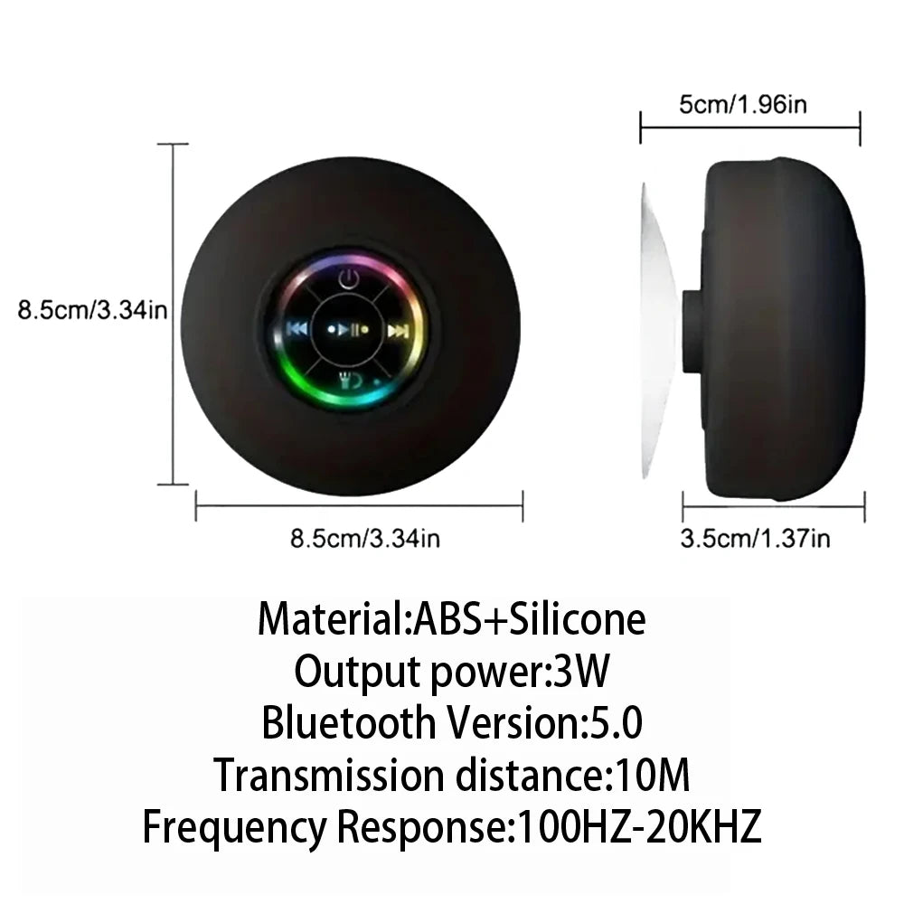 Portable Bluetooth Speaker with LED – IPX4 Waterproof, Suction Cup, Mini Outdoor Stereo