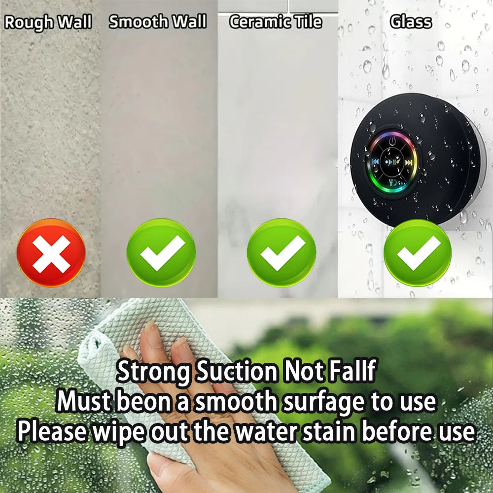 Portable Bluetooth Speaker with LED – IPX4 Waterproof, Suction Cup, Mini Outdoor Stereo