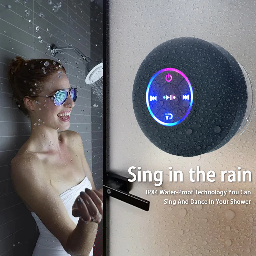 Portable Bluetooth Speaker with LED – IPX4 Waterproof, Suction Cup, Mini Outdoor Stereo