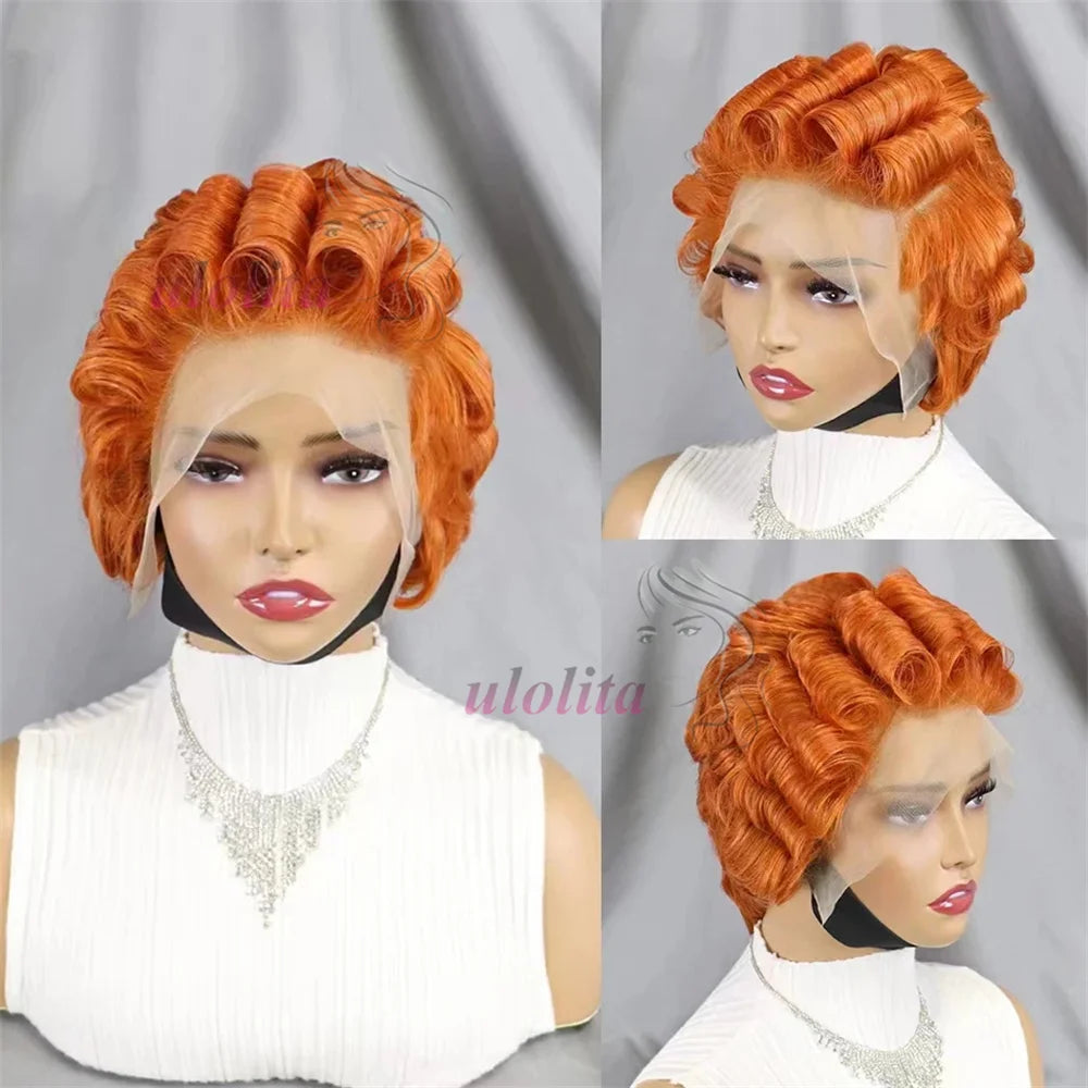Short Curly Burgundy Piano Color Lace Front Wig – 13x4 Transparent Human Hair Wig for Black Women