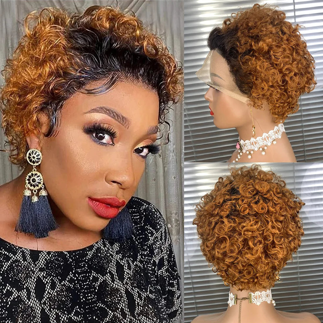 13x1 Curly Lace Front Pixie Cut Wig – Brazilian Human Hair Wig for Women