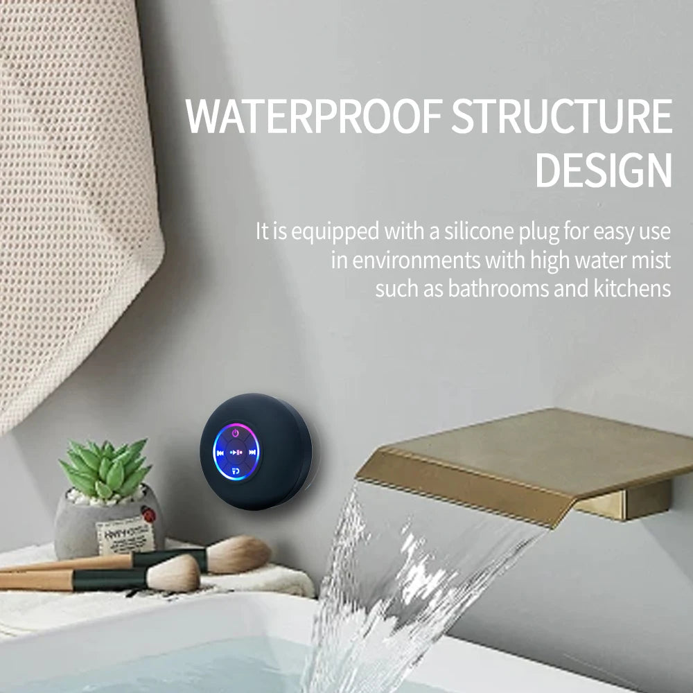 Portable Bluetooth Speaker with LED – IPX4 Waterproof, Suction Cup, Mini Outdoor Stereo