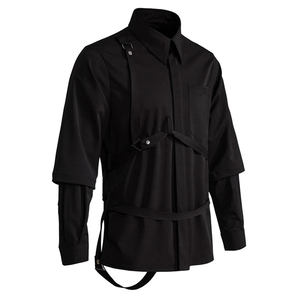 Men's Black Punk Style Shirt – Casual Fashion with Turn-Down Collar